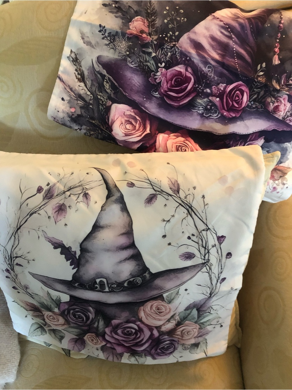 Purple Witch Hat Floral Throw Pillow Cover- Decorative
